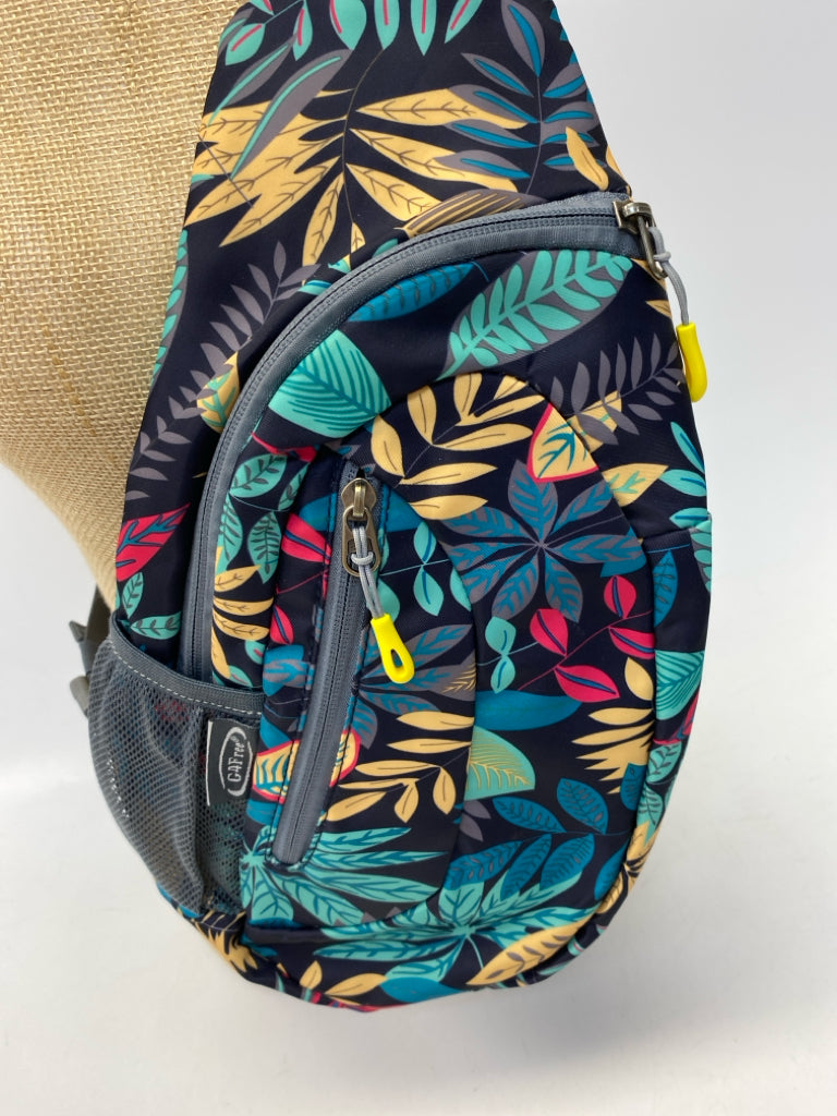Navy Multi-Color Leaves Nylon Handbag