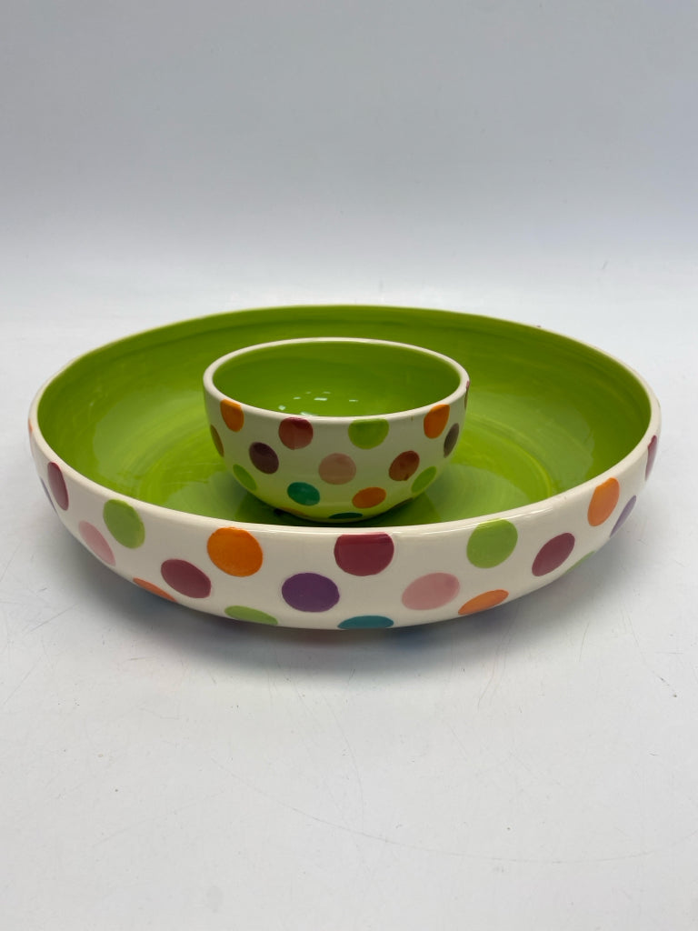 Lime Green White/Multi Dots Ceramic Chip n Dip