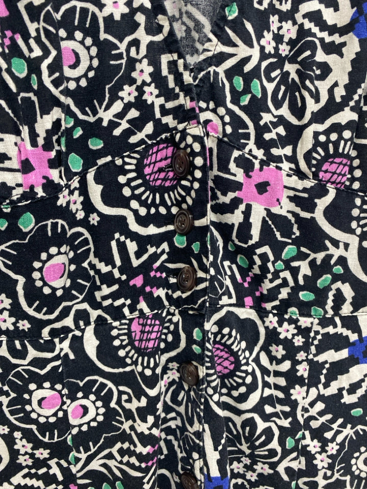 Marine Layer Size L Black/White Pink/Green Shapes V Neck Ladies Dress