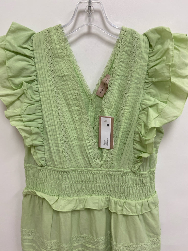 NWT philosophy Size M Pale Green Ruffles Maxi Ladies Dress
