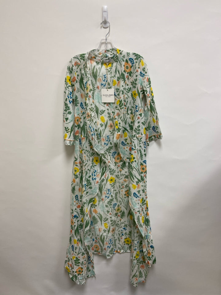 NWT OLIVIA JAMES Size XS White Green/Multi Flowers Maxi Ladies Coverup