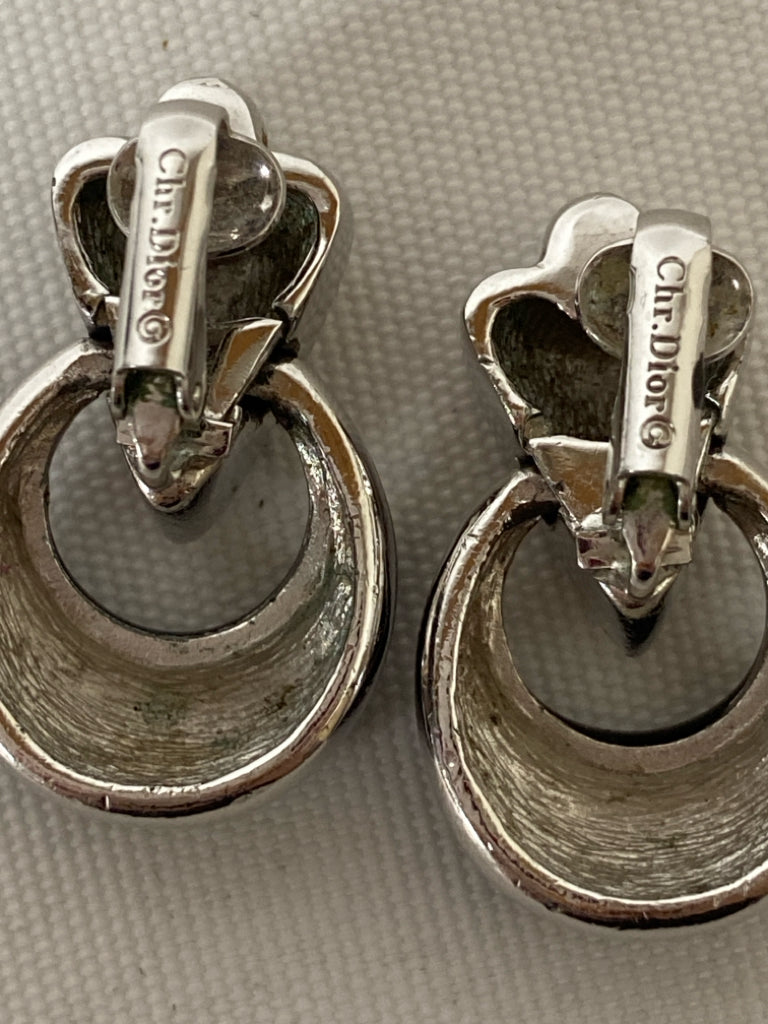 Christian Dior Black Silver Color Jeweled Earrings