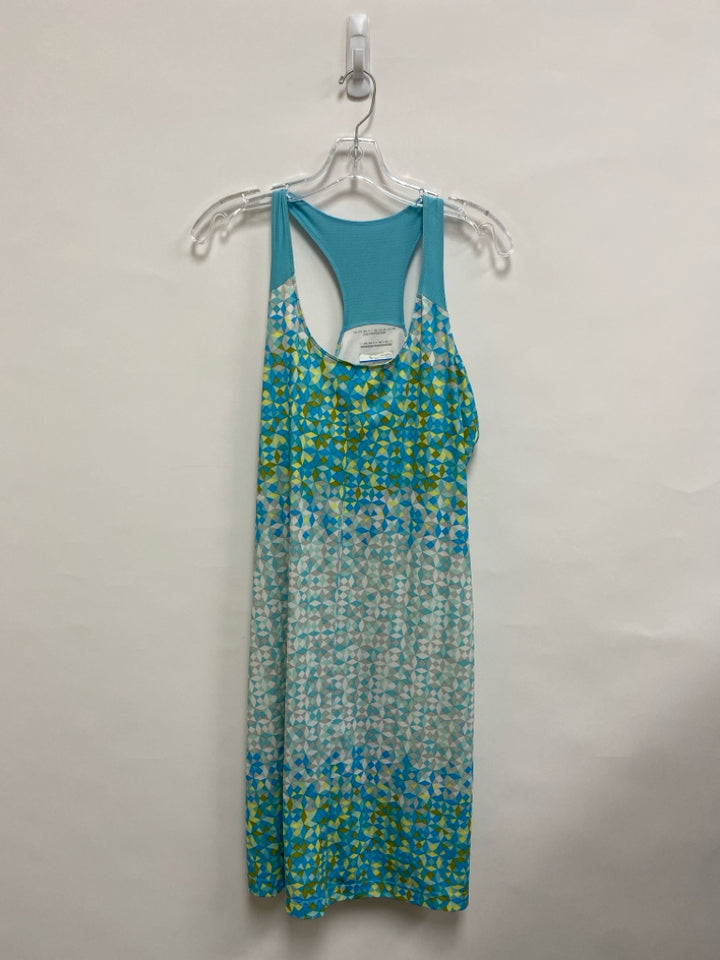 Columbia Size M Aqua/White Yellow/Gray Mosaic Sleeveless Ladies Dress