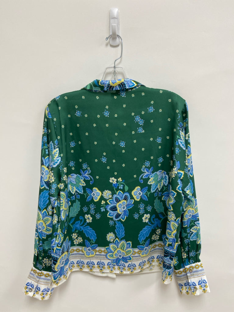 Maeve Size S Green Blue/Yellow Floral Button Up Ladies Top