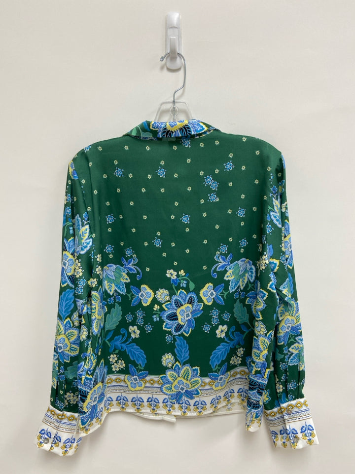 Maeve Size S Green Blue/Yellow Floral Button Up Ladies Top