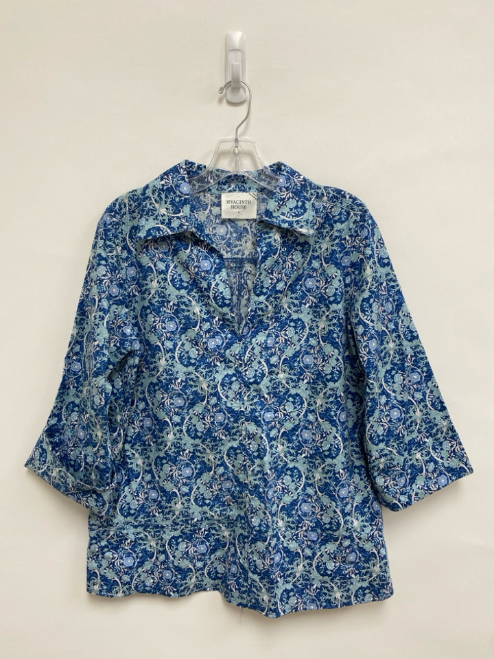 Size S Navy/White Aqua Vine 3/4 Sleeve Ladies Top
