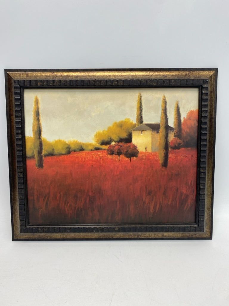Red Green/Cream Landscape Framed Art