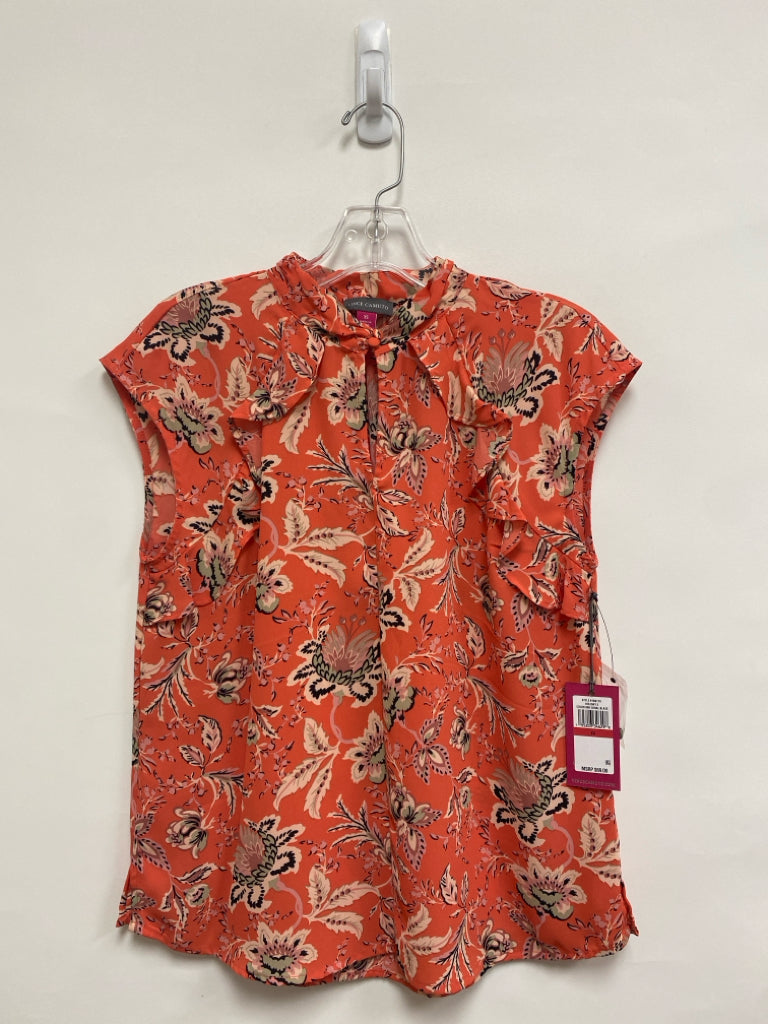 NWT VINCE CAMUTO Size XS Coral Pink/Black Floral Sleeveless Ladies Top