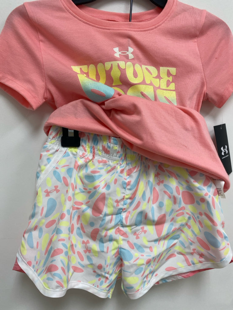 NWT Under Armour SIZE 6 Coral Aqua/Yellow Words Girl&