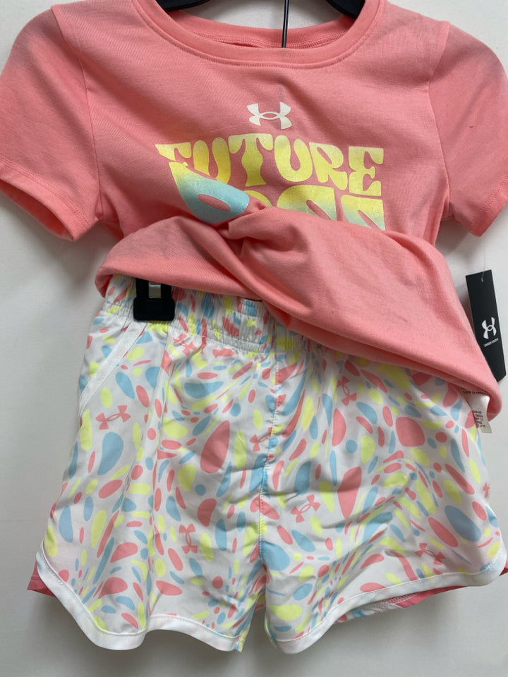 NWT Under Armour SIZE 6 Coral Aqua/Yellow Words Girl&