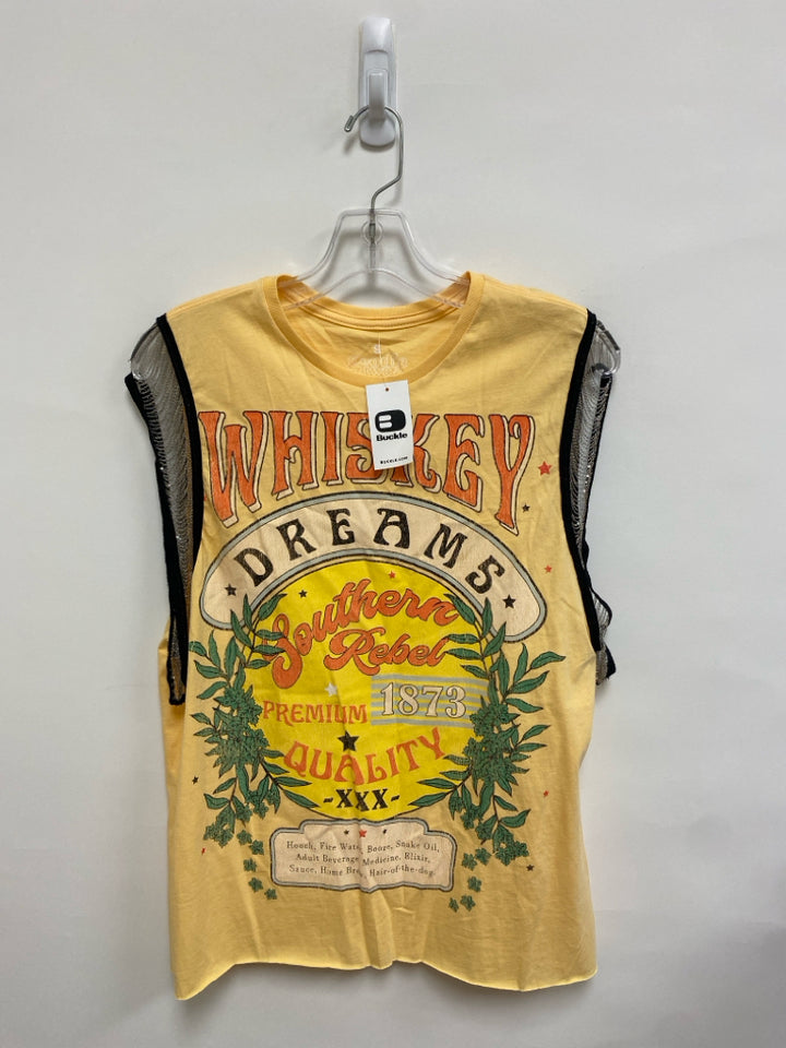 NWT Size S Peach/Coral Yellow/Green Words Sleeveless Ladies Top