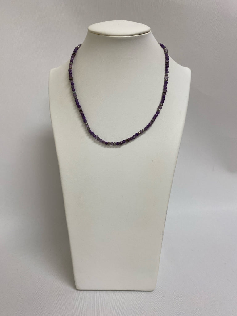 Purple Silver Beaded Necklace