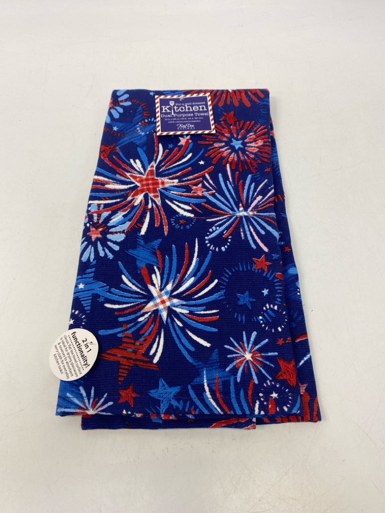 NWT Navy Red/White/Blue Fireworks Tea Towel