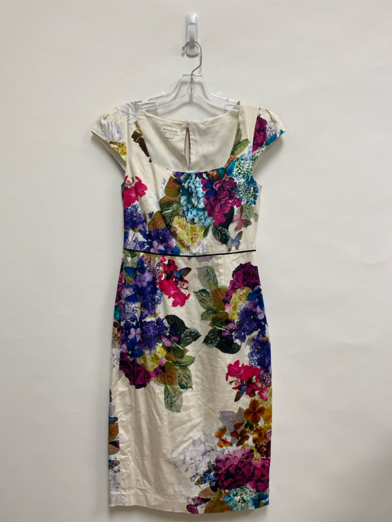 Size 6 White Purple/Multi Flowers Sleeveless Ladies Dress