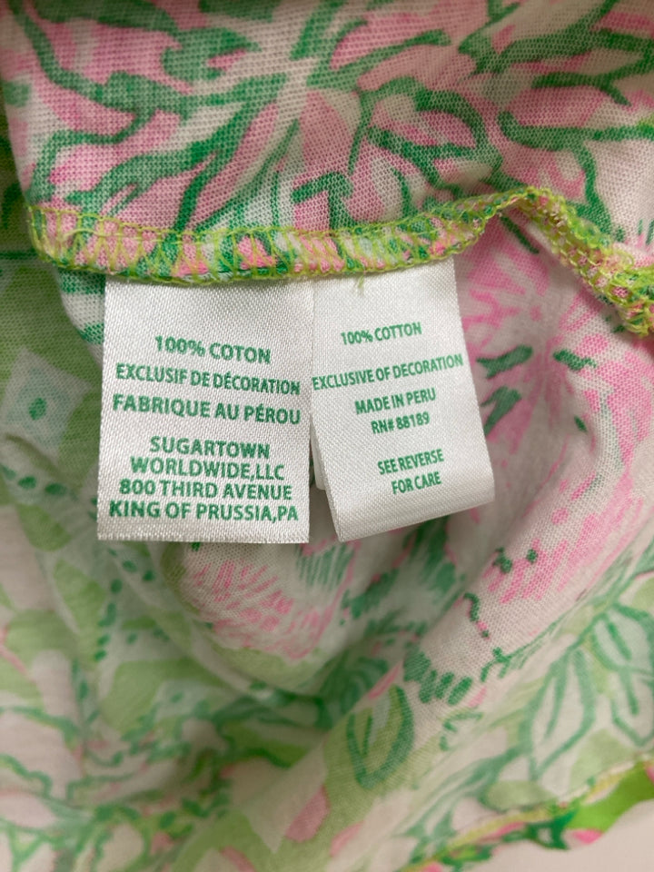 LILLY PULITZER Size L Green/White Pink Floral V Neck Ladies Top