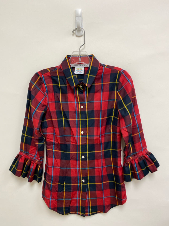 Gretchen Scott Size XS Red Blue/Multi Plaid Button Up Ladies Top