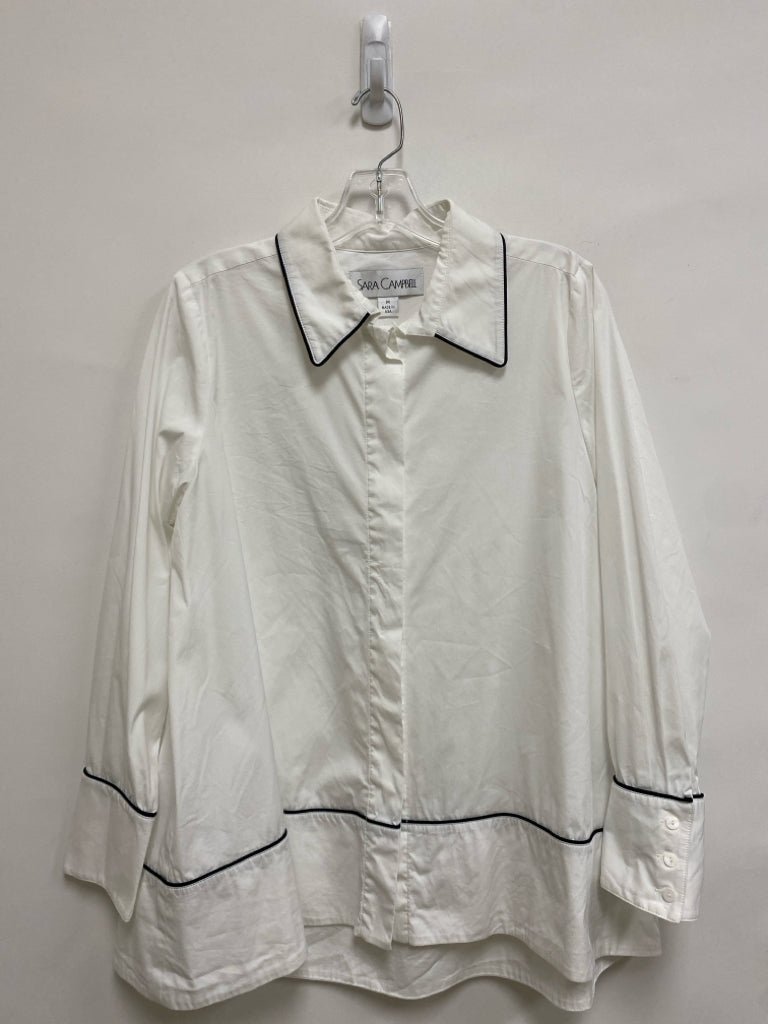 Size M White Black Trimmed Button Up Ladies Top