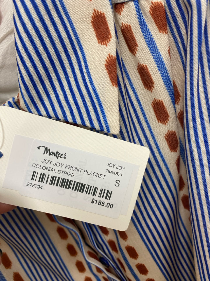 NWT Joy Joy Size S Cream/Brown Blue Dots/Stripes Sleeveless Ladies Dress
