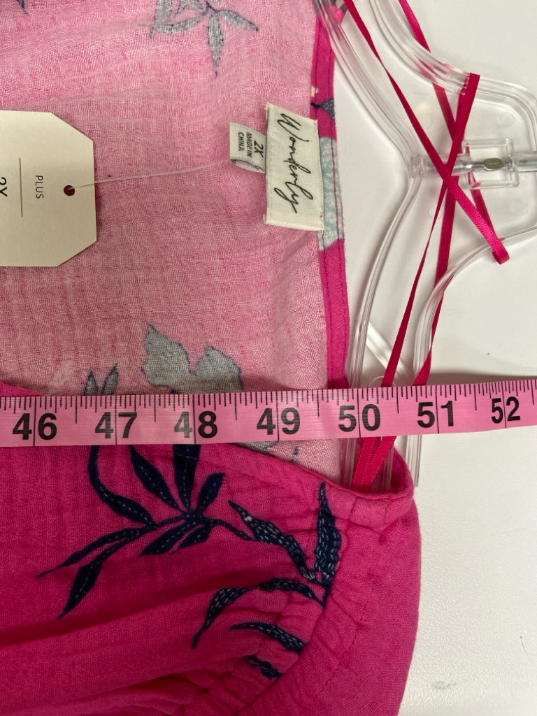 NWT wonderly  SIZE  2X Fuschia Navy Flowers Plus Size Dress