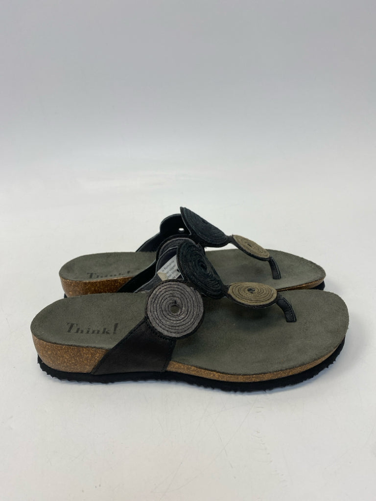 Size 39 Black Silver/Gold Sandals