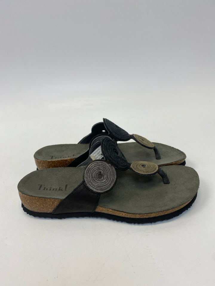 Size 39 Black Silver/Gold Sandals
