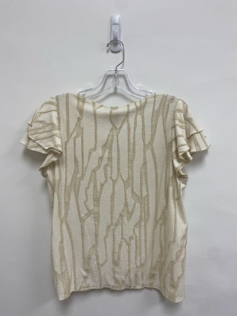 NWT Dolan Left Coast Size L White Beige Ruffles Ladies Top