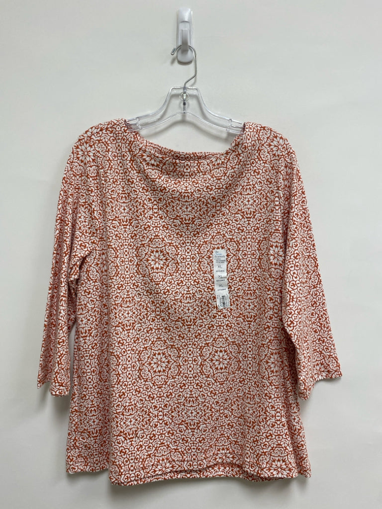 NWT Croft/Barrow Size XL White Terra Cotta Print Boat Neck Ladies Top