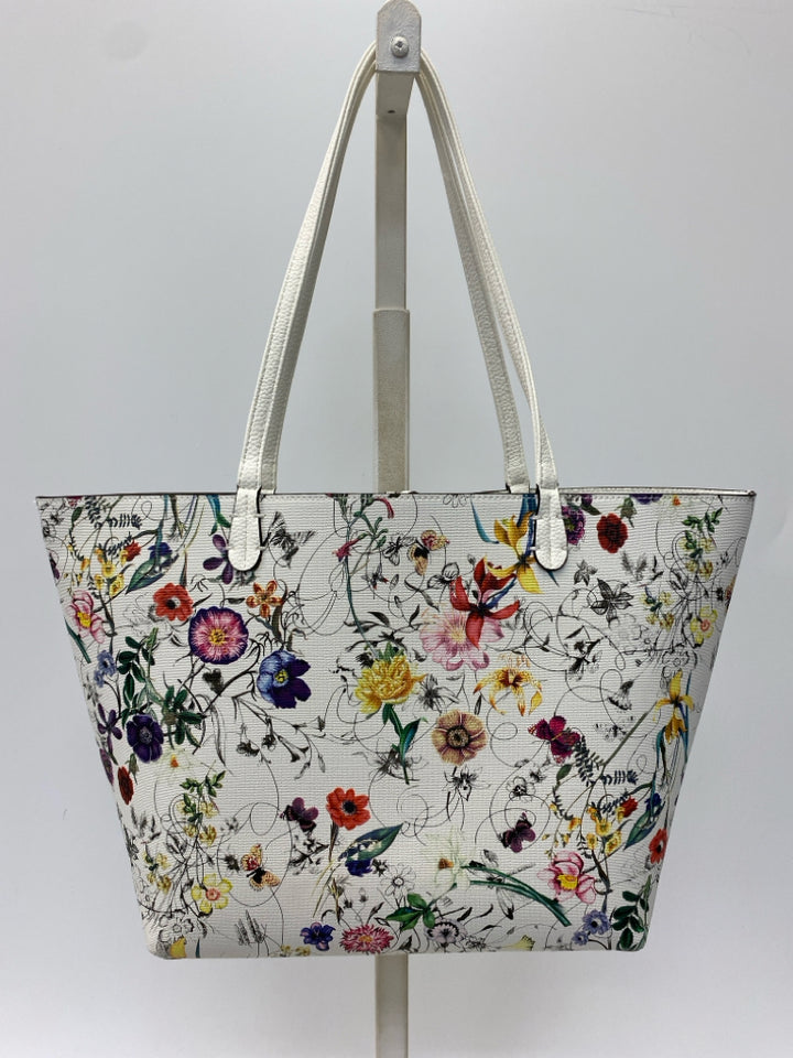 White Multi-Color Flower(s) Handbag