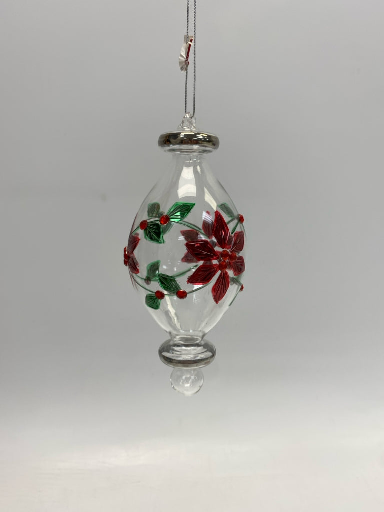 Clear Red Poinsettia Glass Ornaments