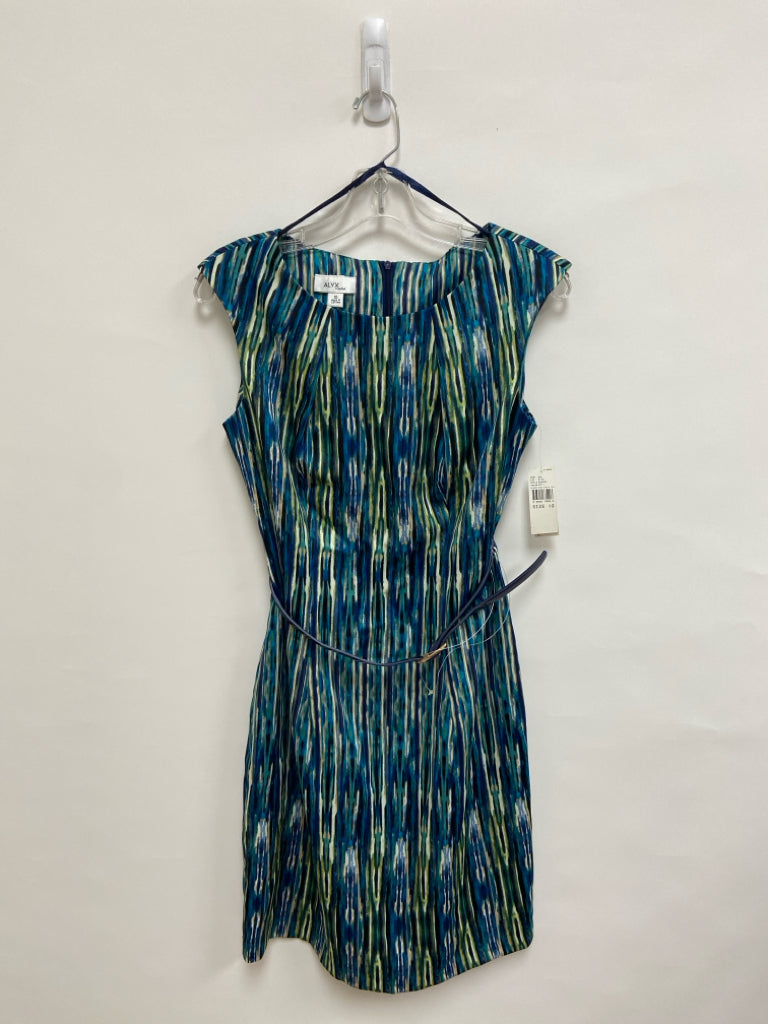 NWT ALYX Size 10 Aqua/Blue Green/Black Streaked Sleeveless Ladies Dress
