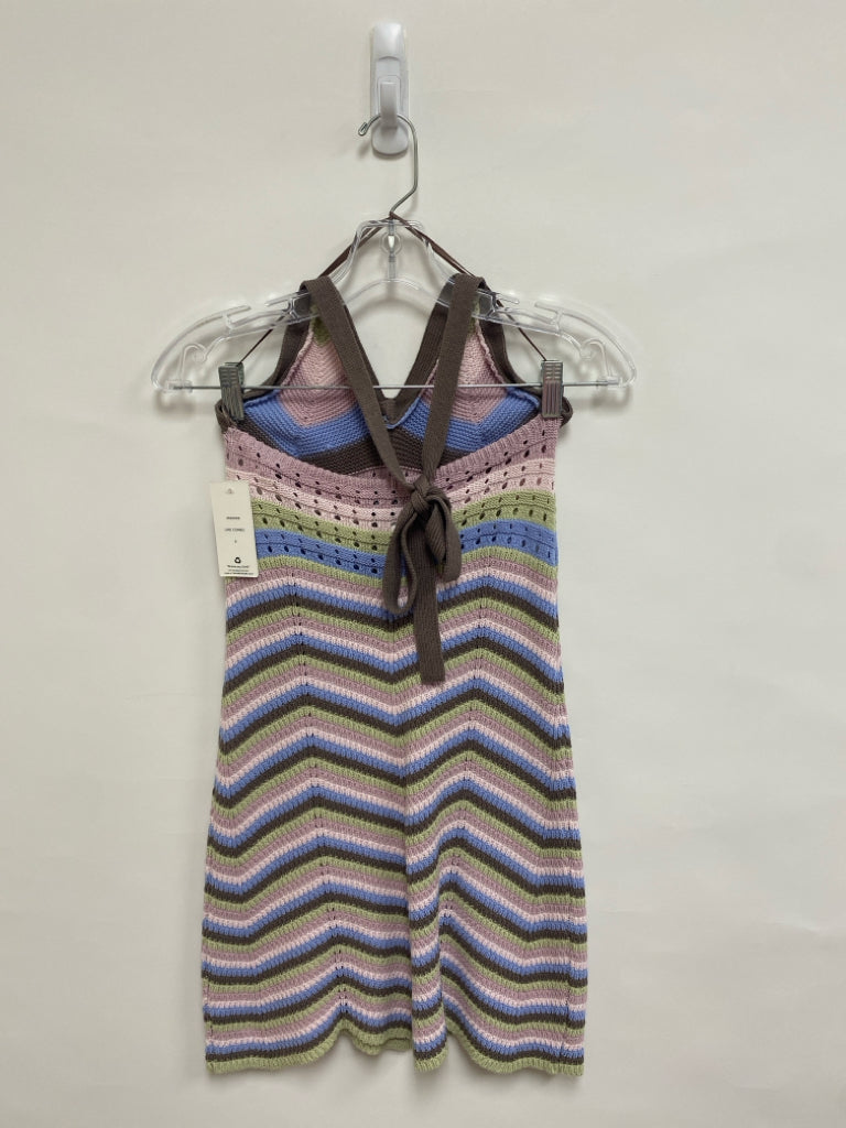 NWT Pink Rose Size S Pink/Blue Brown/Green Zig Zag Halter Knit Ladies Dress