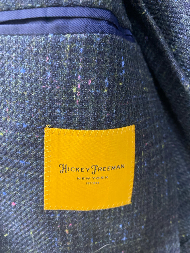 Hickey Freeman Size 40 Navy Green Speckles Button Up Wool Blend Men&