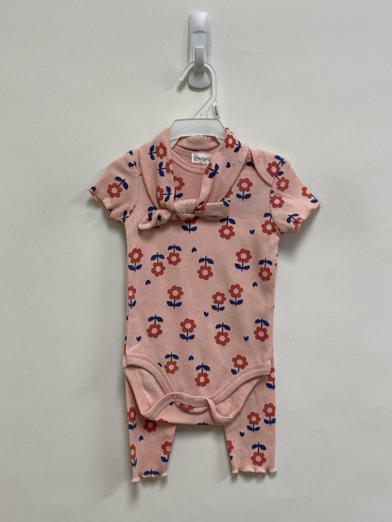 NWT SIZE 3-6M Peach Coral/Blue Flowers Girl&