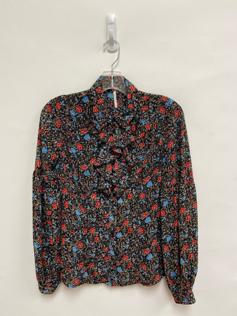 Free People Size XS Black Red/Blue Flowers Ladies Top