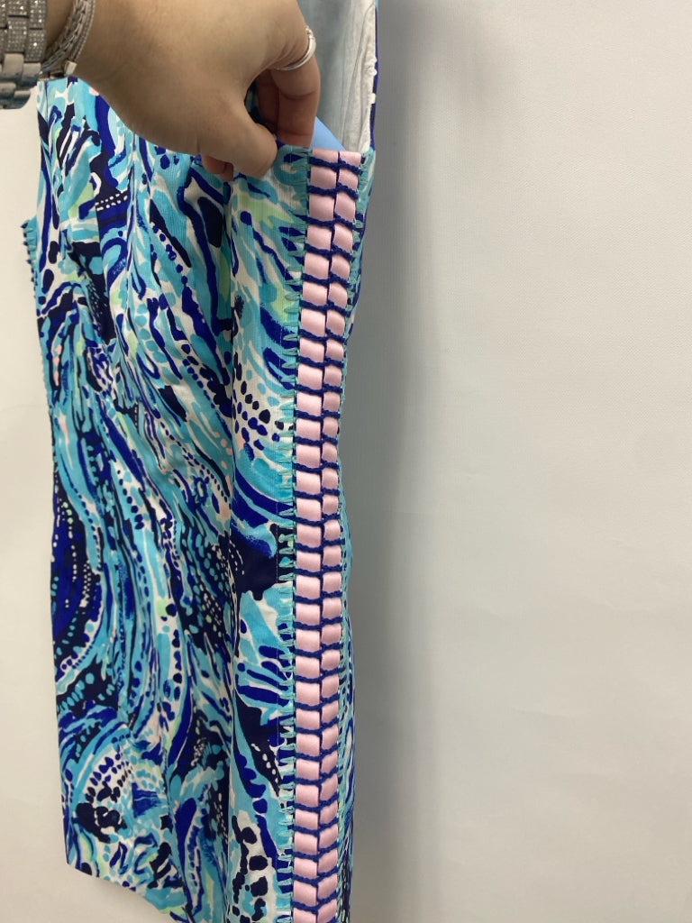 LILLY PULITZER Size 4 Blue/White Turquoise Abstract Sleeveless Ladies Dress
