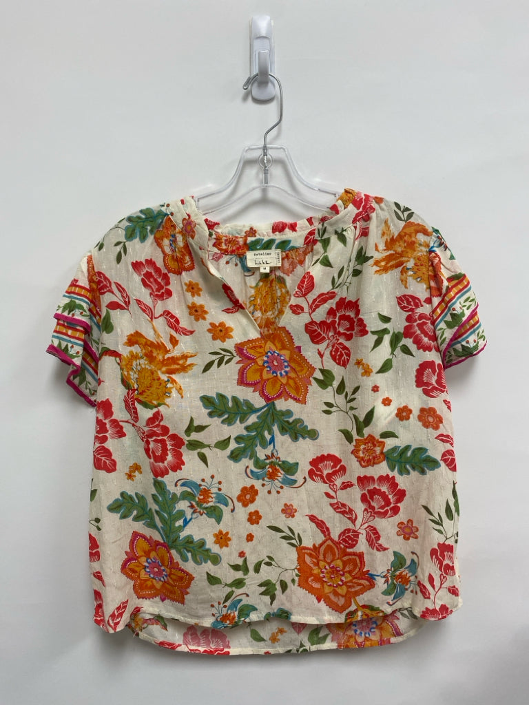 Nicole Miller Size M White Multi Color Floral Ladies Top