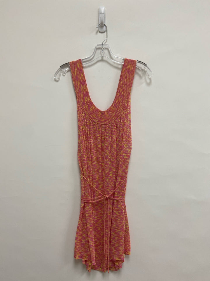 Free People Size L Pink/Yellow Streaked Sleeveless Knit Ladies Dress