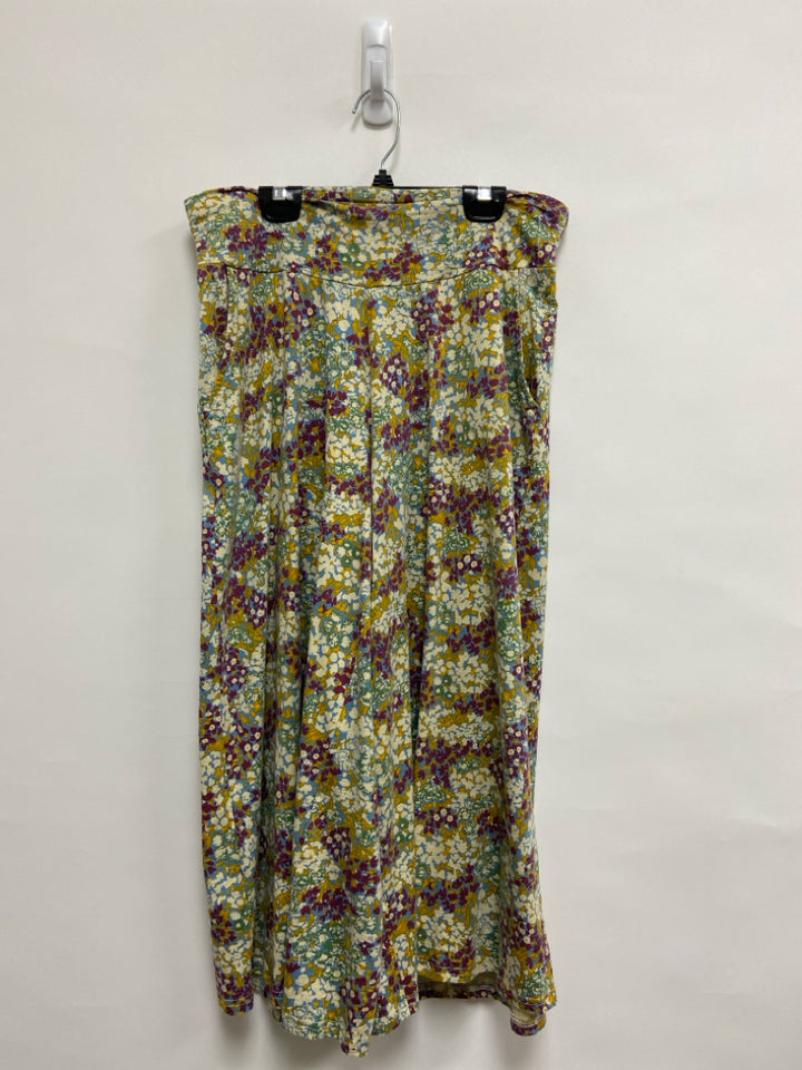 Toad &amp; Co. Size L Cream/Yellow Burgundy/Blue Flowers Pull-on Ladies Pants