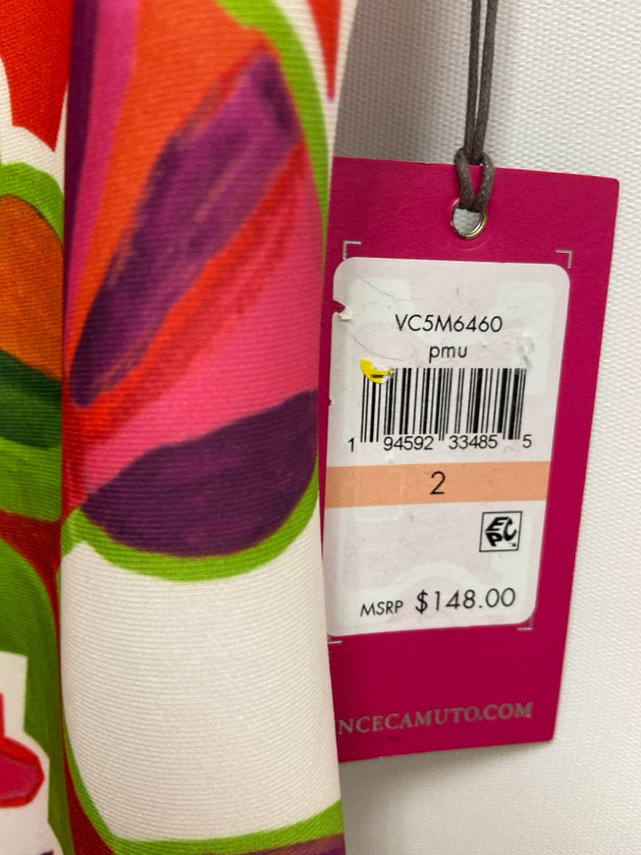 NWT VINCE CAMUTO Size 2 Aqua/Pink Multi Color Floral Sleeveless Ladies Dress