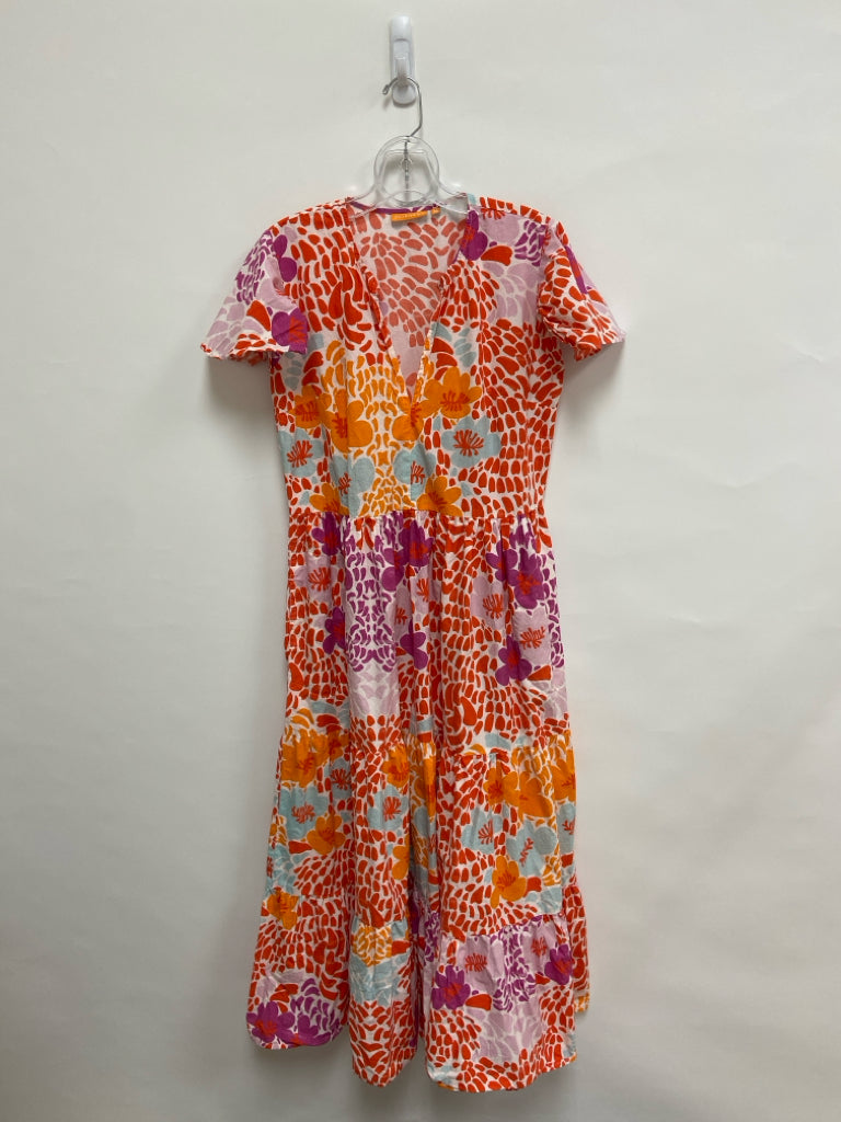 Oliphant Size M Dark Coral Purple/Multi Flowers Tiered Ladies Dress