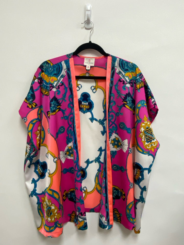 Julie Brown Size M Aqua/Pink Navy/Multi Crest Batwing Ladies Kimono