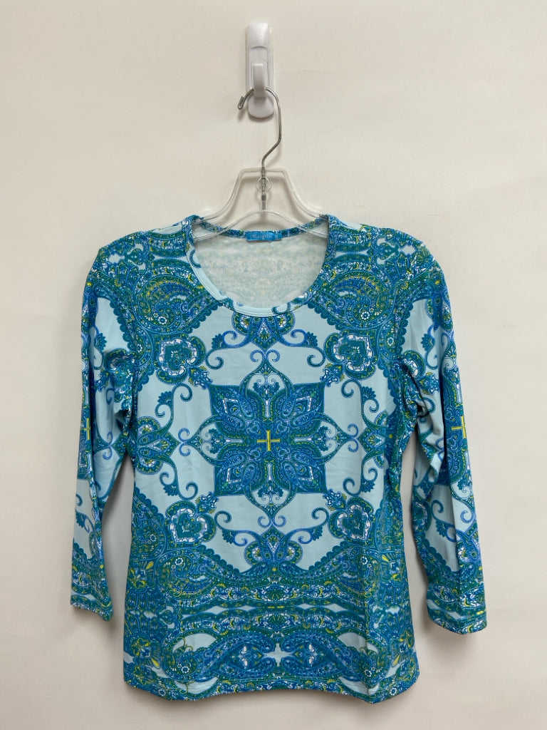 J McLaughlin Size XS Aqua Yellow Print Ladies Top