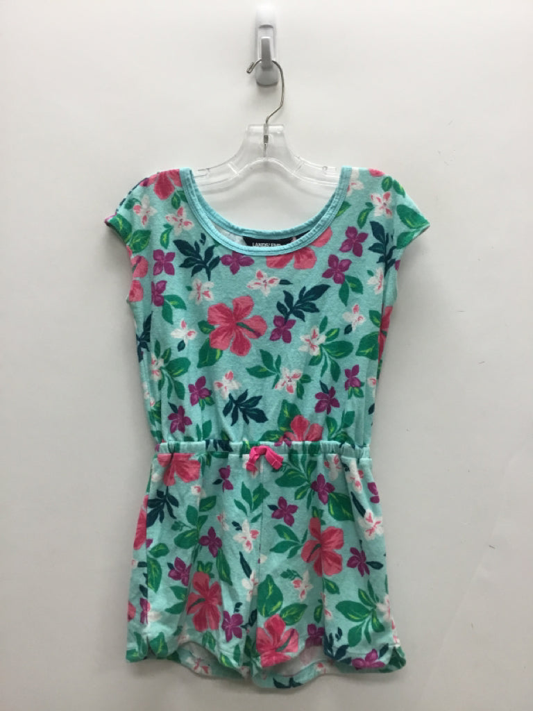 Lands End SIZE 10/12 Aqua/Green Pink/Purple Flowers Girl&