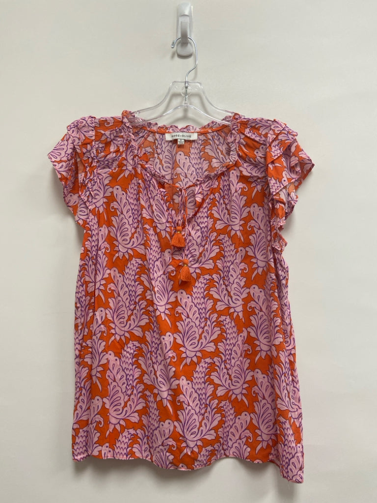 Rose + Olive Size S Orange Lavender Ruffles Ladies Top