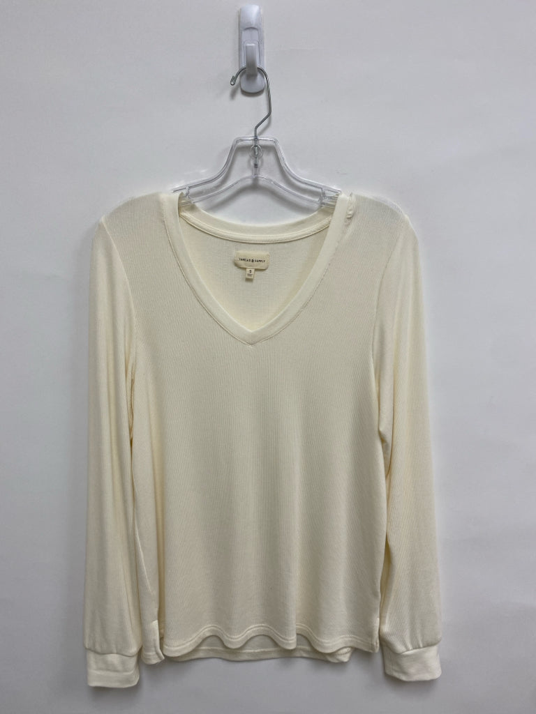 THREAD+SUPPLY Size S Ivory Ribbed Long Sleeve Ladies Top
