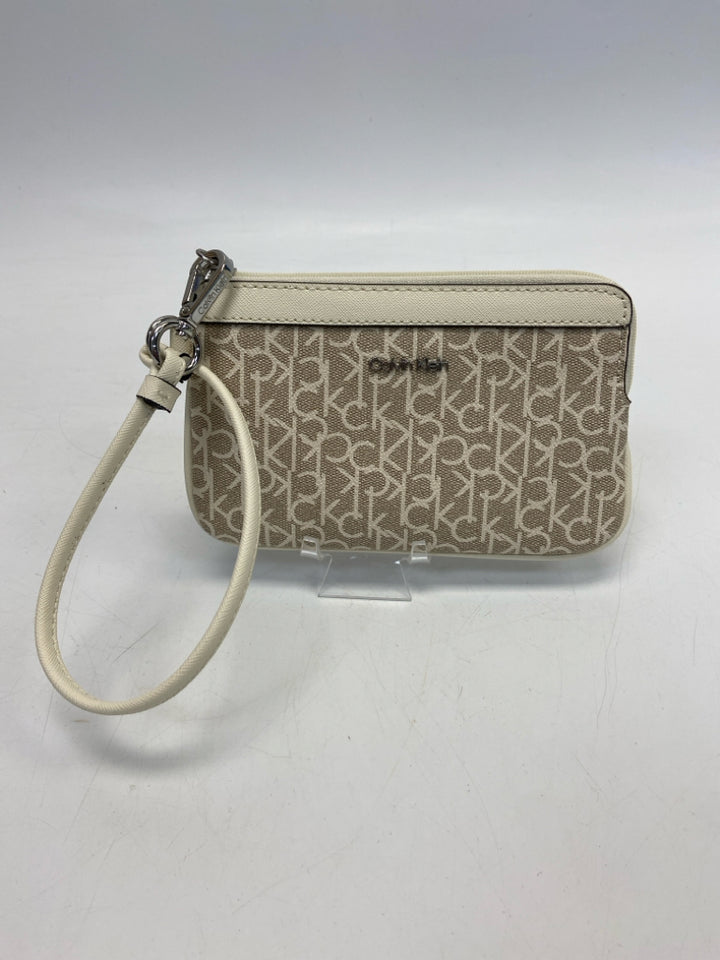 Calvin Klein Cream Brown Signature Wristlet