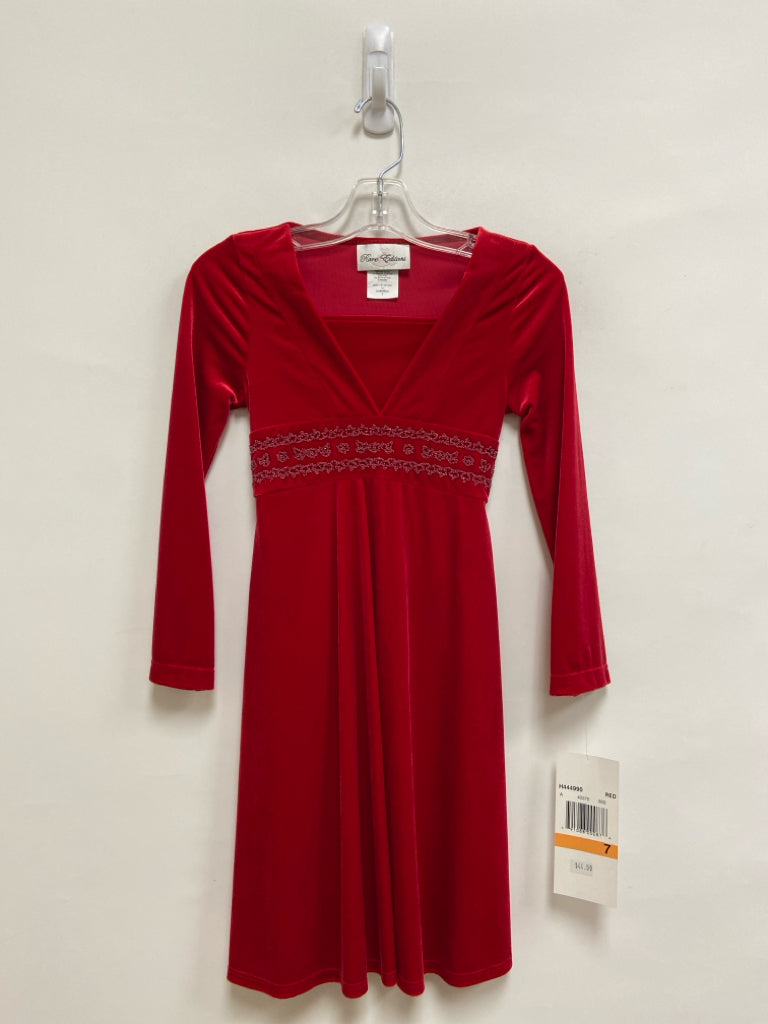 NWT Rare Editions SIZE 7 Red Long Sleeve Velour Girl&