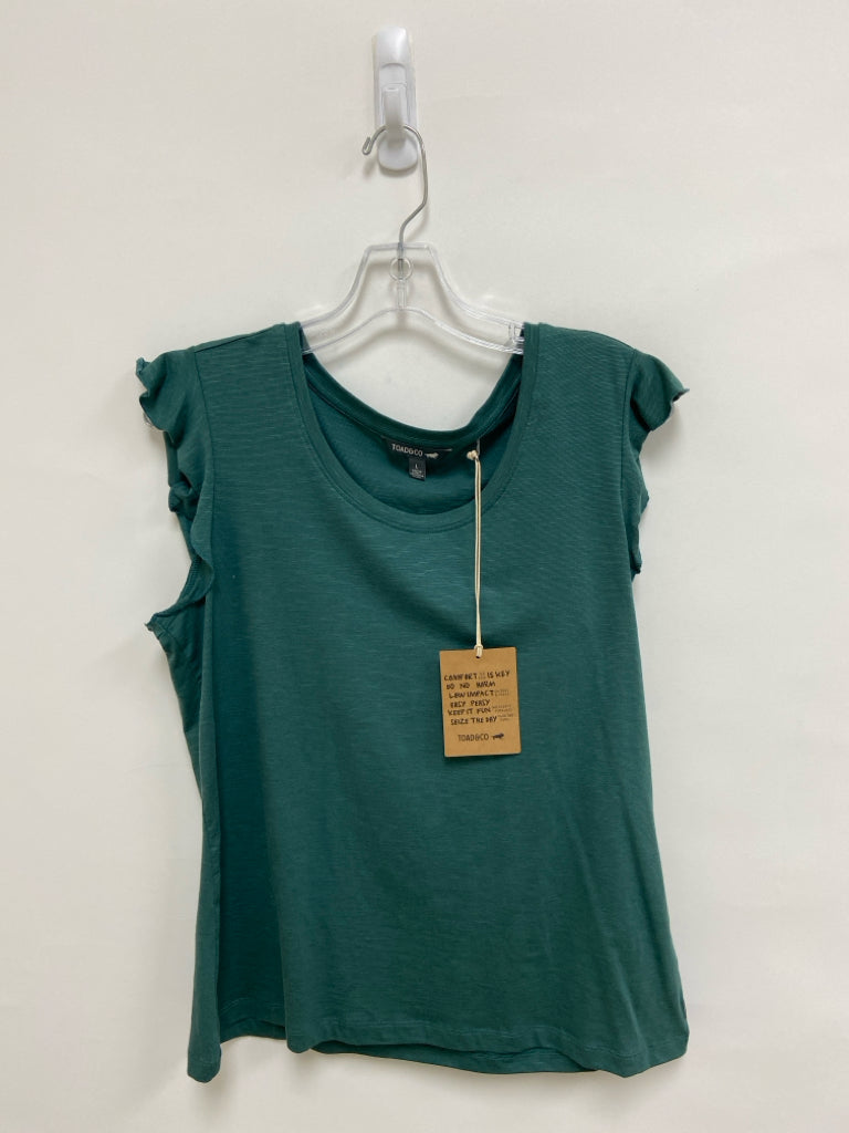 NWT Toad &amp; Co. Size L Dark Green Ruffles Sleeveless Ladies Top