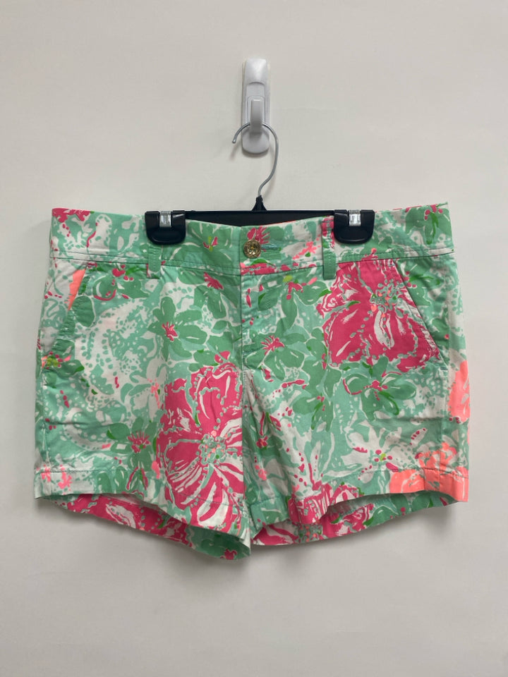 LILLY PULITZER Size 8 Seafoam/White Coral/Pink Floral Ladies Shorts