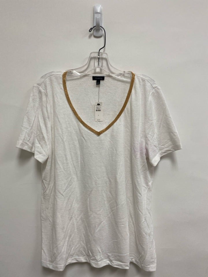 NWT Talbots Size L White Gold Trimmed V Neck Ladies Top